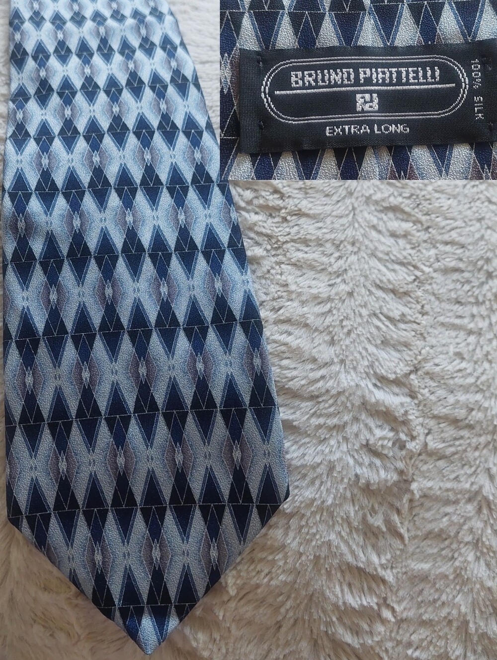 Bruno Piattelli Men's Tie Navy and Light Blue Geometric Silk Tie